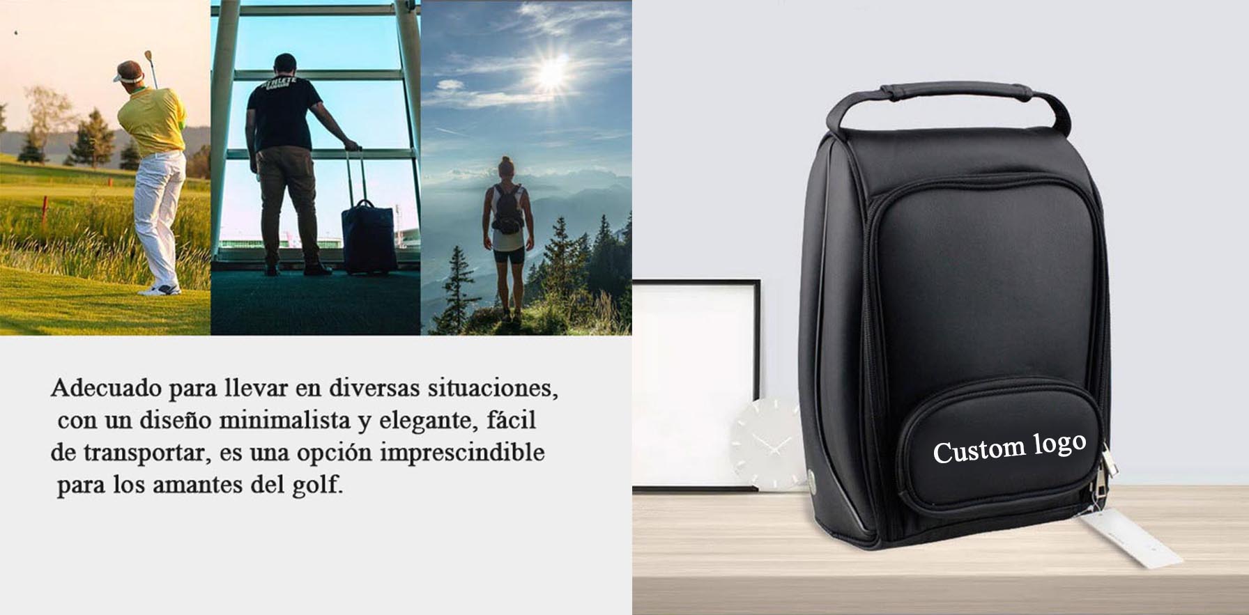 Golf shoe bag, waterproof and breathable zippered golf accessory bag, customizable logo.