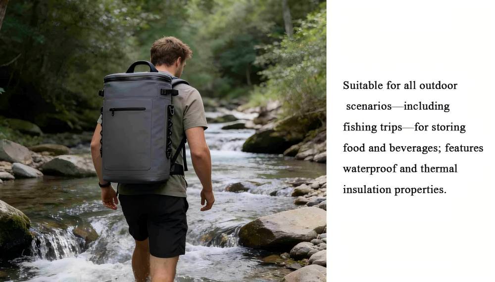 Grey Custom Color & Logo Thermal Cooler Bag Waterproof Leakproof Outdoor Lunch Picnic Fishing Backpa